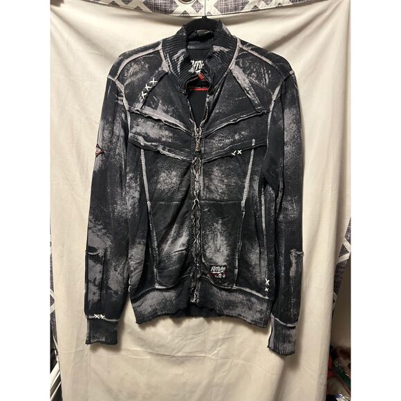 Affliction American Customs Black Faded Full-Zip Sweatshirt Jacket Mens Small - Picture 1 of 7